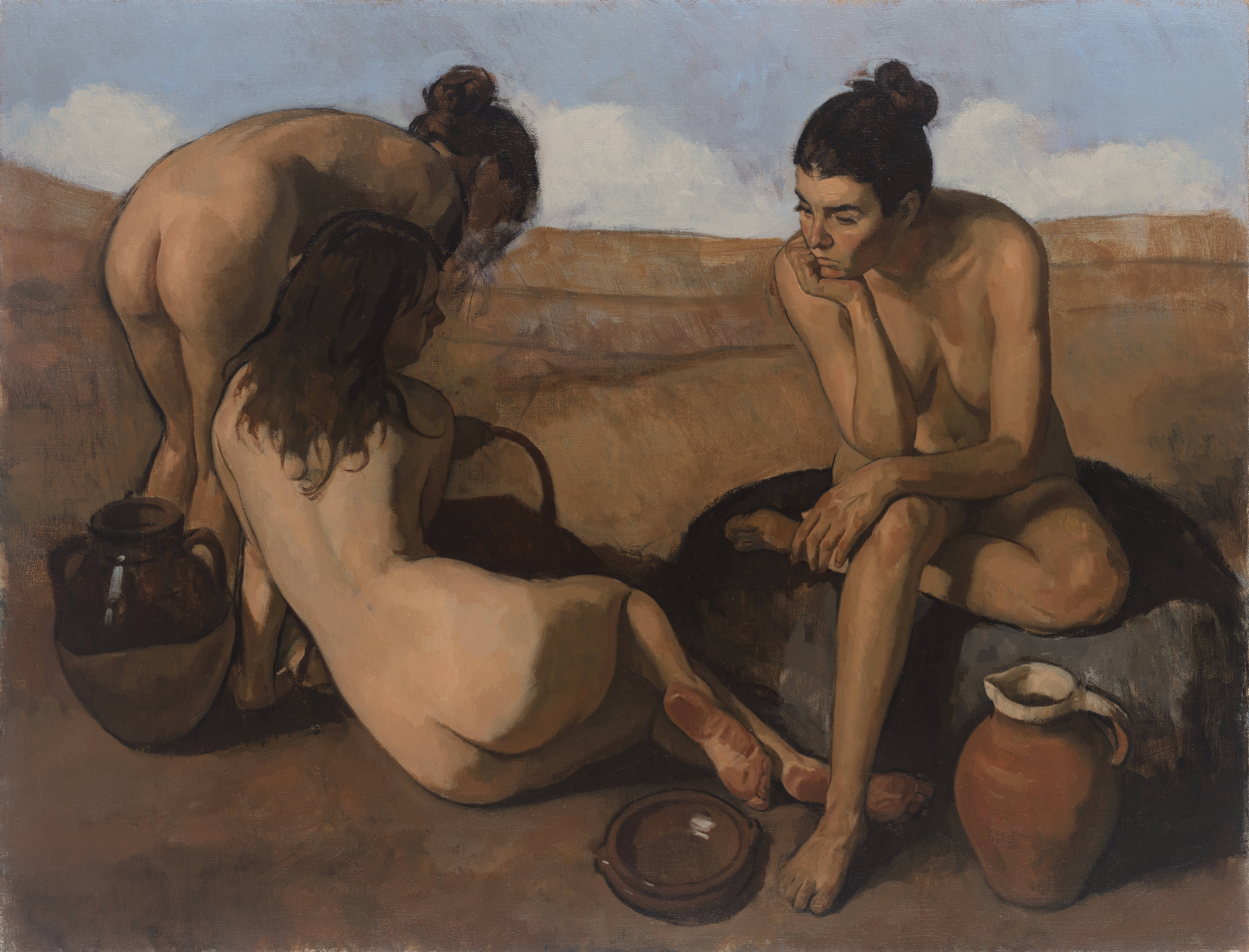 Three figures in a landscape